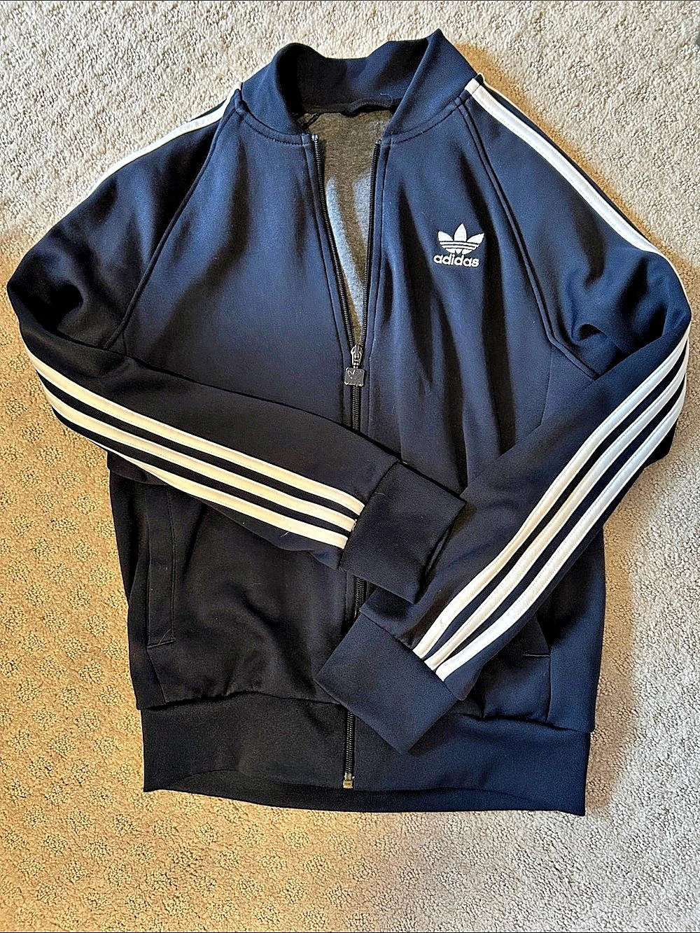 adidas SST Track Jacket Striped Navy & White Size Small